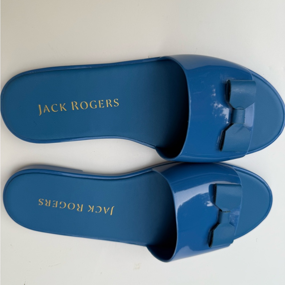 Jack Rogers Blue Jelly Slides Sandals, Front Bow, made in Brazil, NWOT, size 8 - Picture 3 of 8
